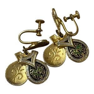 Vintage damascene screw back non-pierce earrings